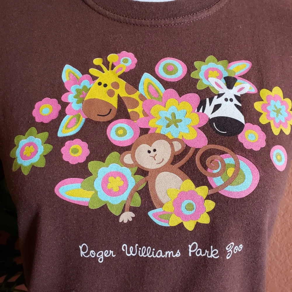 3/$25 Roger Williams Park Zoo Animal T Shirt Retro Brown Giraffe Monkey Zebra